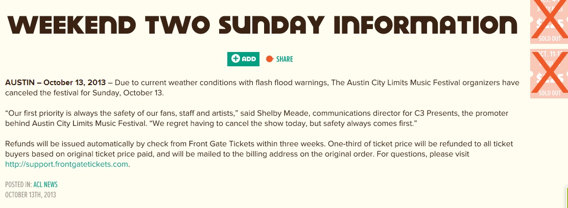 cancelación del festival Austin City Limits