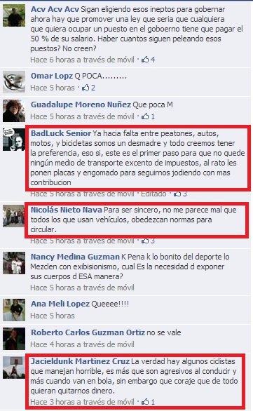 reacciones facebook sanciones ciclistas morelia