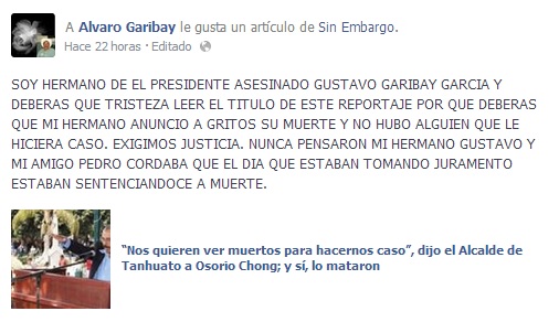 hermano alcalde tanhuato fb publicación asesinato