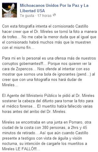 mireles foto cadaver la mira post fb en su defensa