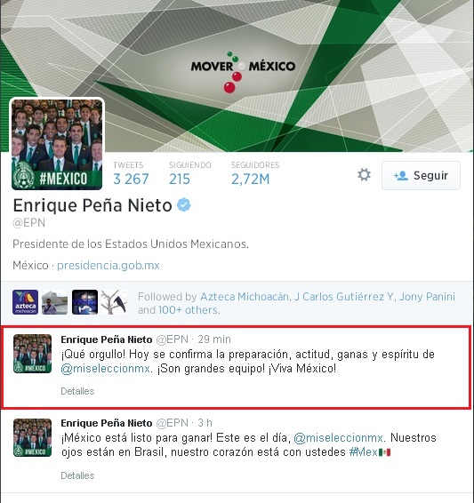 peña nieto felicita selección mexicana pase tw