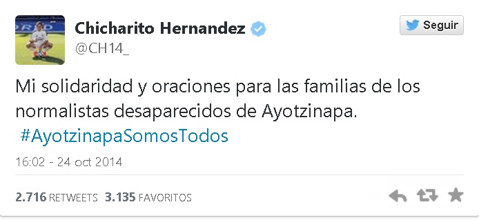 normalistas ayotzinapa chicharito tuit