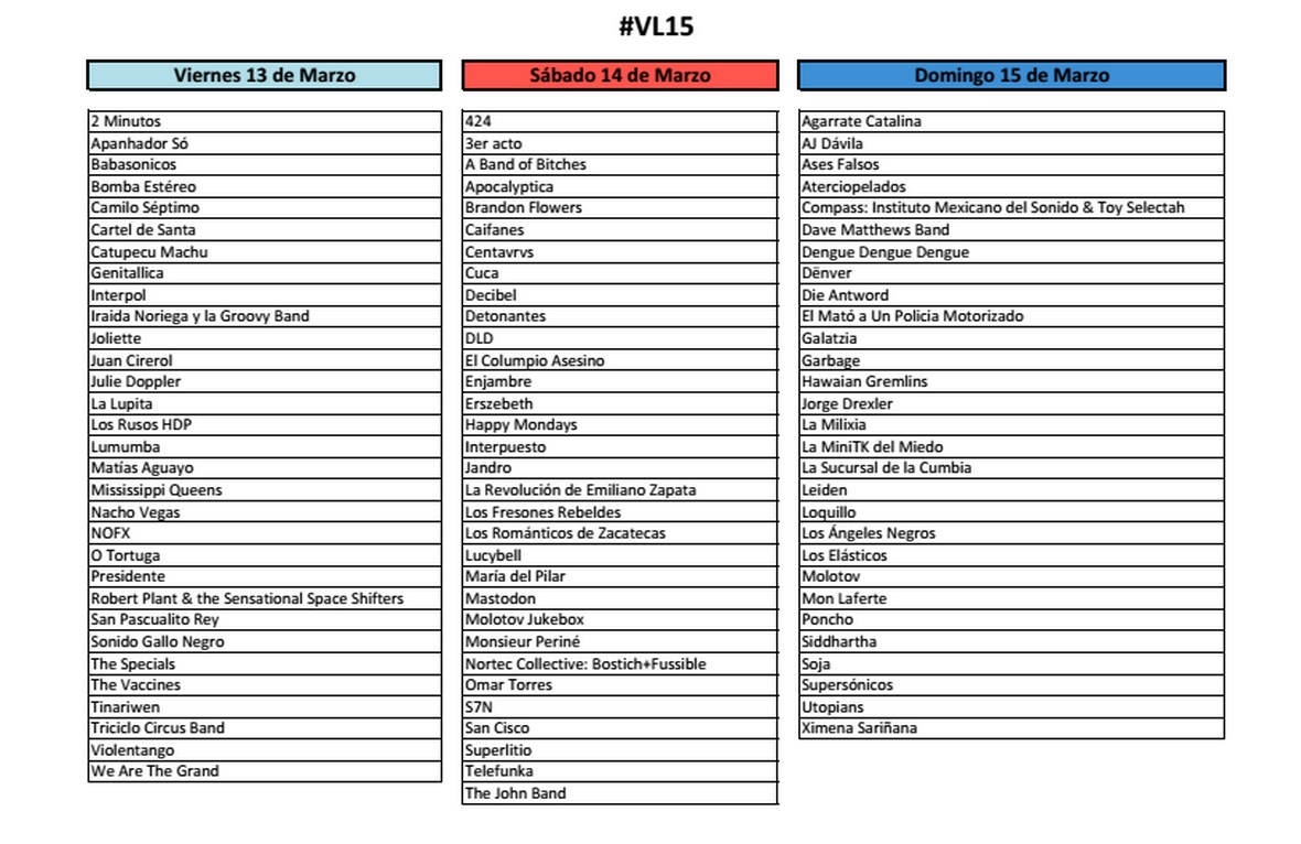 bandas por día Vive Latino 2015 #VL15