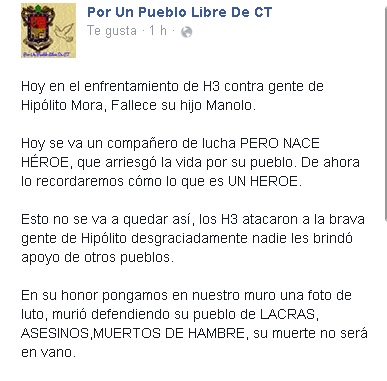 hipólito mora  hijo muerto publicación FB