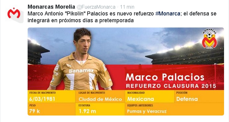 pikolin palacios refuerzo monarcas morelia