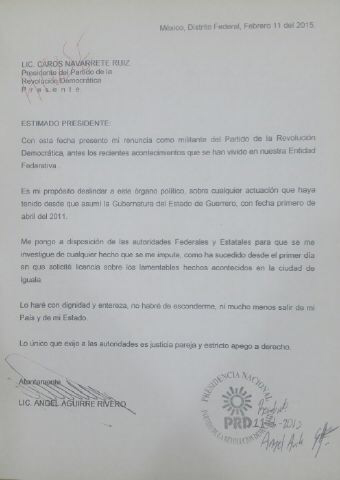 angel aguirre carta renuncia prd