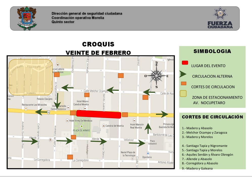 croquis cierre de circulación por bienvenida de Suárez Inda