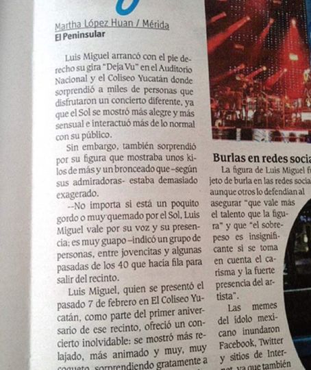 periodico publica cronica de concierto de luis miguel