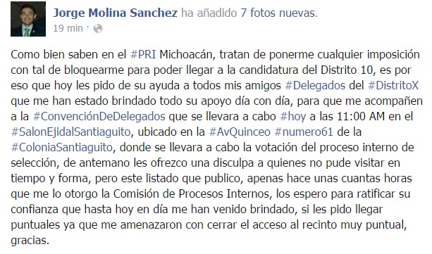 regidor pri jorge molina imposición post