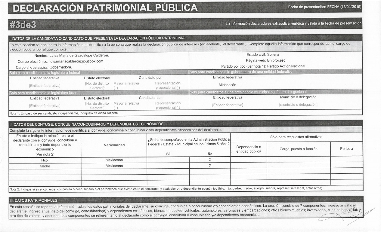 declaración patrimonial Cocoa Calderón