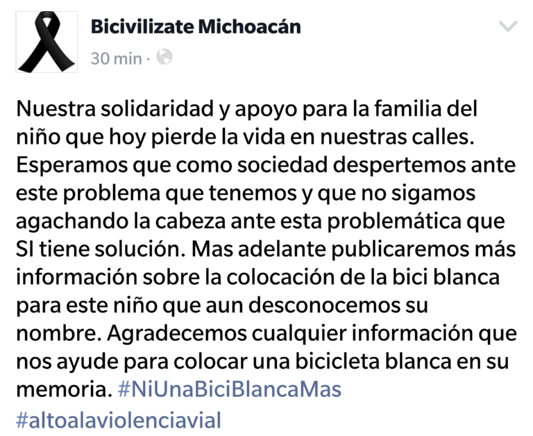 Bicivilízate Facebook niño atropellado