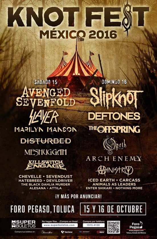 Knotfest Mexico 2016 cartel