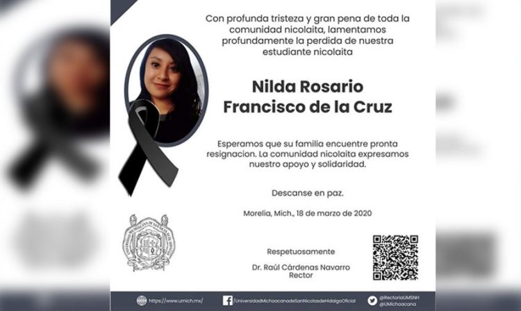 UMSNH Da condolencias a familiares de Nilda