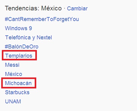 Templarios y Michoacán tendencia Twitter