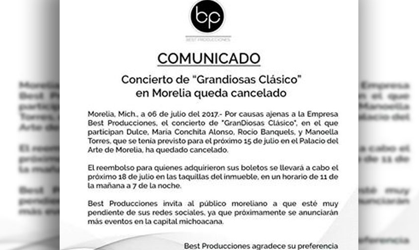 Grandiosas-Morelia-cancelado-comunicado