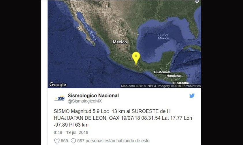 Sismo Oaxaca 19 Julio 2018