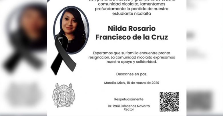 UMSNH Da condolencias a familiares de Nilda