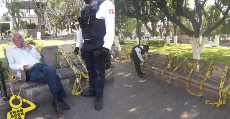 Policías Se Ponen A Cuidar Bancas Del Centro Para Que Morelianos No Se Sienten