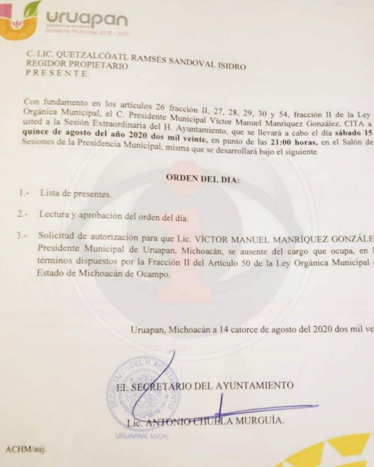 Filtran Documento de Presunta Licencia Del Alcalde De Uruapan